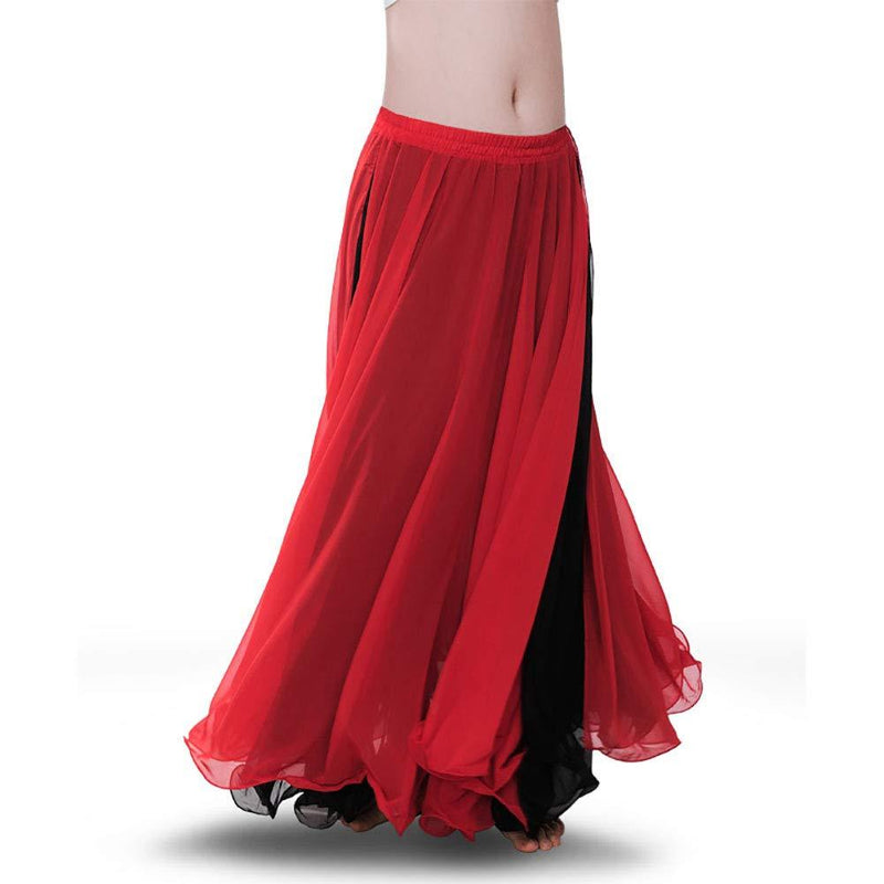 [AUSTRALIA] - ROYAL SMEELA Chiffon Fairy Belly Dance Skirt Women Belly Dancing Costume Tribal Belly Dance Dress High Split, 10 Colors Red 