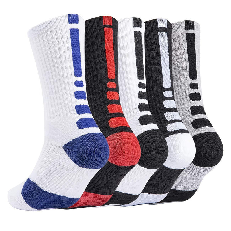 Elite Basketball Sock Cushion Athletic Long Sports Outdoor Socks Dri-fit Compression Sock for Boy Girl Men Women 6.5-11.5 5 Pairs One Size - BeesActive Australia