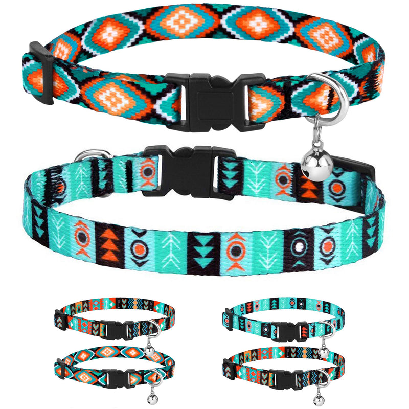 CollarDirect Cat Collar Breakaway Set of 2 PCS Tribal Pattern Aztec Pet Safety Adjustable Kitten Collar with Bell Aztec + Ethnic - BeesActive Australia