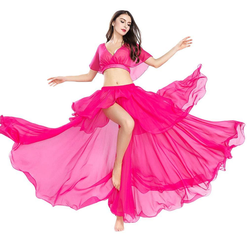 [AUSTRALIA] - ROYAL SMEELA Belly Dancer Costumes for Women Chiffon Belly Dance Skirt Belly Dance Top Dancing Outfit Carnival Costume Hot Pink 