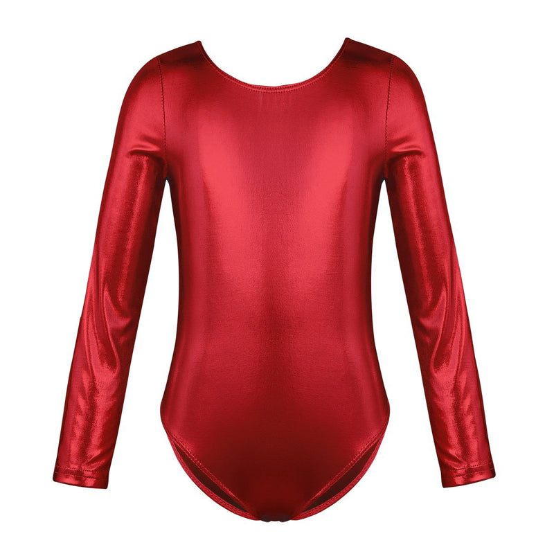 [AUSTRALIA] - Agoky Girls Metallic Leather Sleeveless Leotard Ballet Dance Gymnastics Jumpsuit 7-8 Red Long Sleeves 