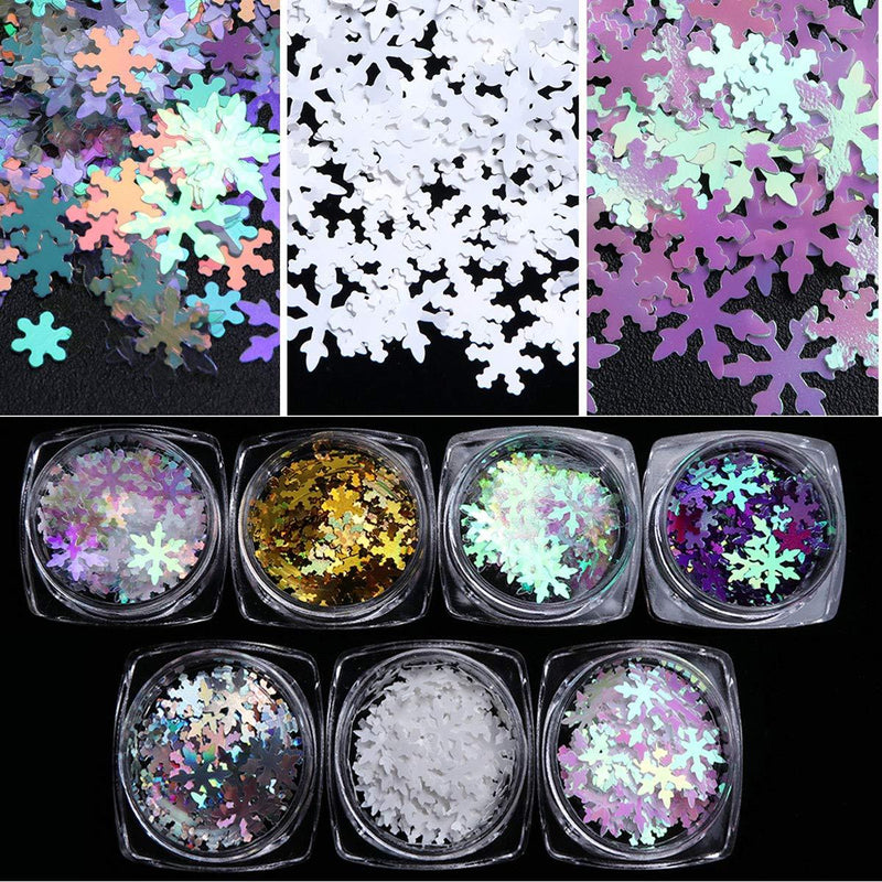 Miss Babe 1 Sets / 7Boxes Snowflake Sequins for Nail Art Decoration Glitter Set Mermaid Laser Sparkly DIY Accessories Nail Flake Trendy Girl Gifts SnowflakeStyle - BeesActive Australia