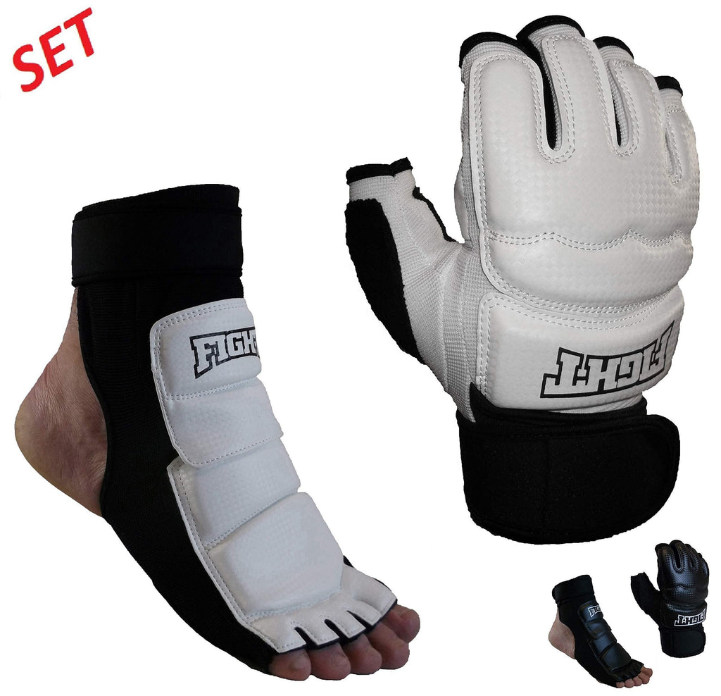 [AUSTRALIA] - Sparring Set MMA Gloves Hand Foot Protector Taekwondo Sparring Gear for Martial Arts Punch Bag Kickboxing Foot Guards Karate Training Boxing Gloves Foot Gear for Men Women Kids XS-XL XS-Small White 