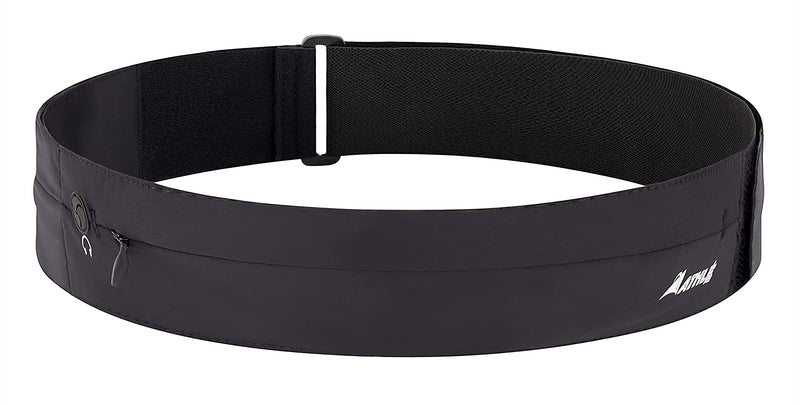 Athlé Running Belt for Exercise and Travel - Two Stretch Pockets Fit Most Phones, Wallet, Cards and More - Key Clip, Earphone Jack, Adjustable Waist Strap Medium - 25" - 32" Black - BeesActive Australia