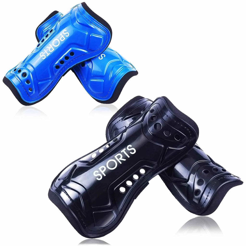 Geekism Sport Soccer Shin Guards Youth - 2 Pair 3 Sizes Shin Pads Child Calf Protective Gear 3-15 Years Old Girls Boys Toddler Kids Teenagers 1 Pack Blue + 1 Pack Black Shin Guards S 3'3 - 3'10 Tall - BeesActive Australia