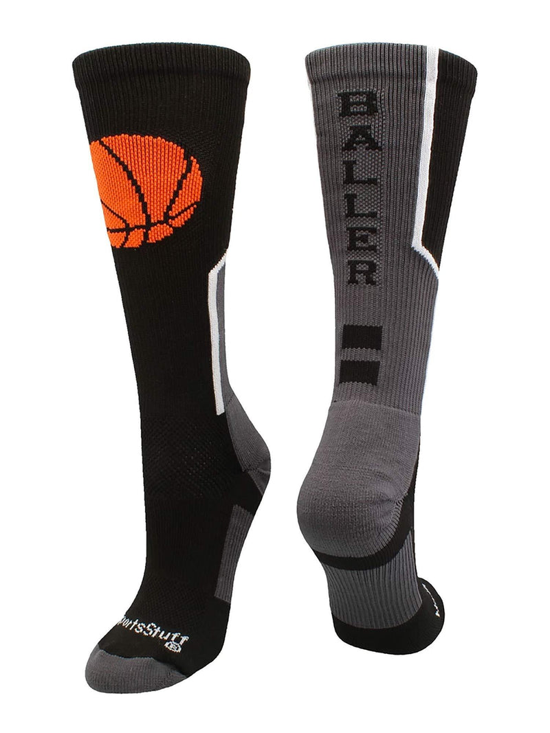 MadSportsStuff Baller Basketball Socks with Basketball Logo Crew Length Black/Orange Medium - BeesActive Australia