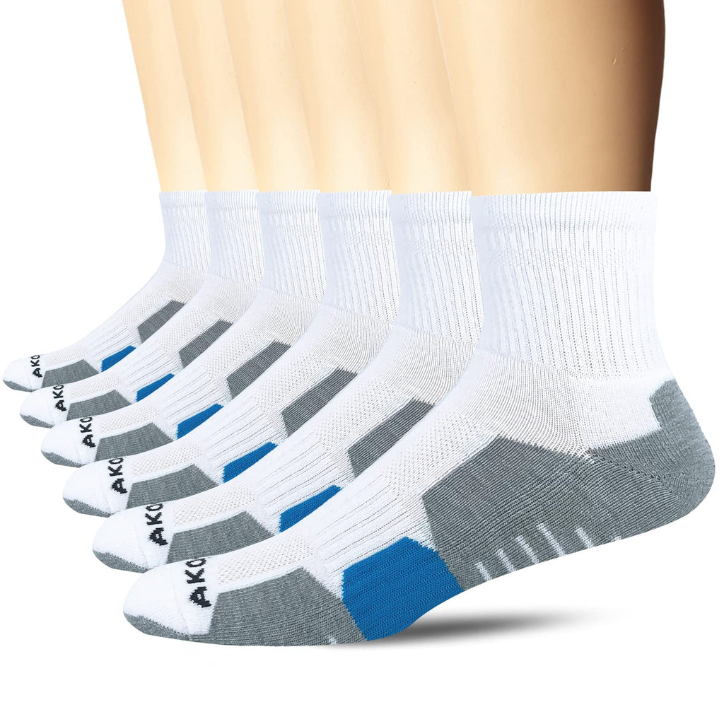 AKOENY Men's Athletic Quarter Ankle Socks for Walking Running Work (6 Pack) White 9-12 - BeesActive Australia