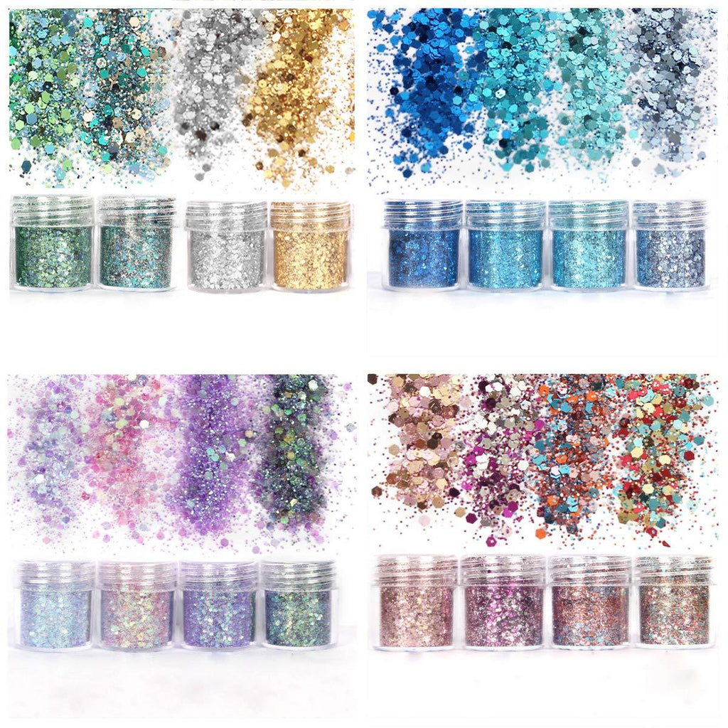 Unime Body Glitter 16 Colors Chunky Glitter for Body Face Hair Make Up Nail Art Mixed Color Glitter - BeesActive Australia