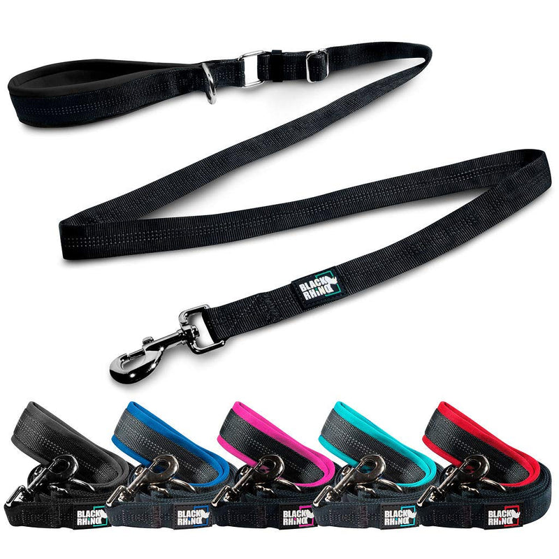 Black Rhino – Dog Leash Adjustable Length (3-5 Feet) with Soft Neoprene Padded Handle | Heavy Duty Lead for Easy Control | Small Medium Large Breeds | Reflective Stitching 3-5Ft Black - BeesActive Australia