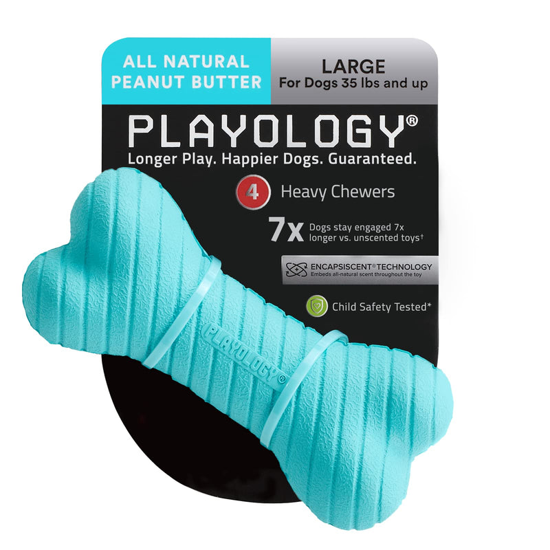 Playology Dual Layer Dog Toy - Engaging All-Natural Scented Dog Toys for Small, Medium & Large Dogs - Interactive & Tough Non-Toxic Chew Toys for Teething Large Bone Peanut Butter - BeesActive Australia
