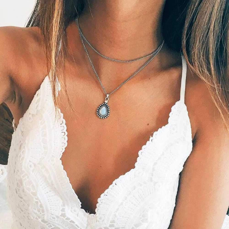 Jovono Silver Boho Multilayered Necklaced Water Droplets Pendant Jewelry Necklace Chains for Women and Girls - BeesActive Australia