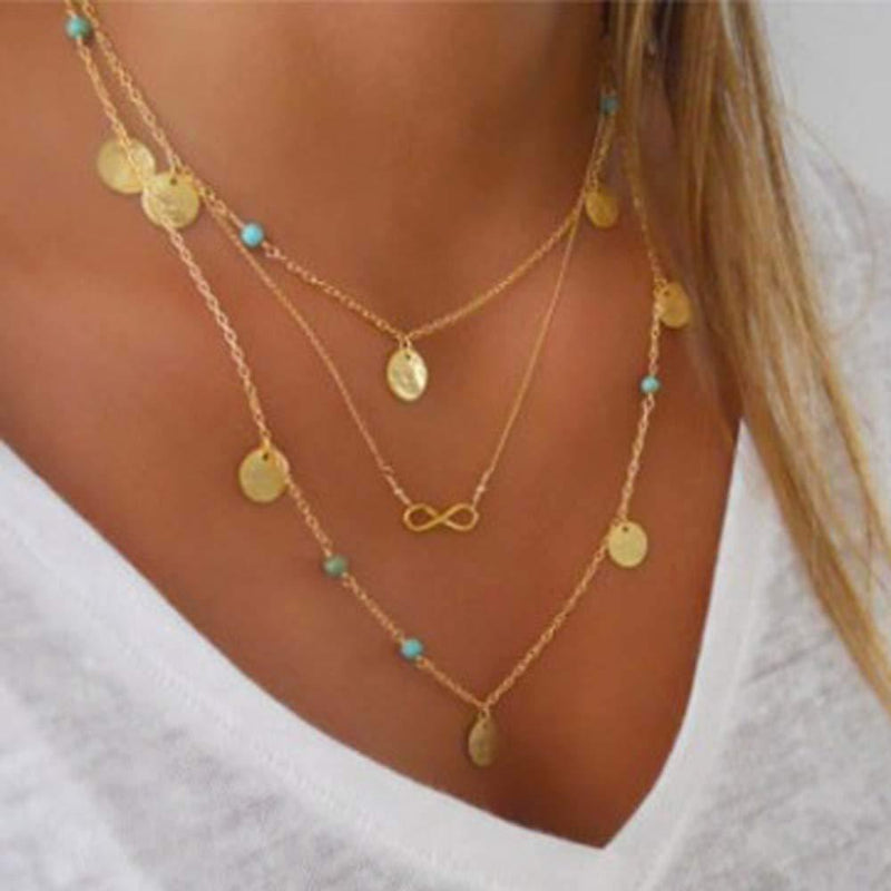 Jovono Bohemian Multi - Layer Necklace with Good Luck 8 Words For Women and Girls - BeesActive Australia