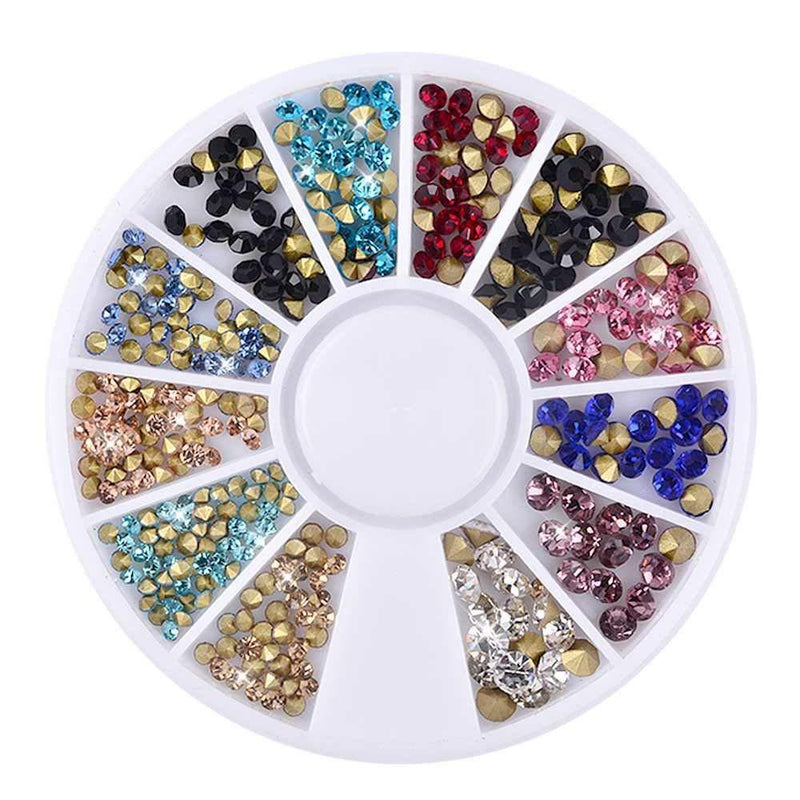 Pandahall 3 Boxes Glass Rhinestone Gems 2mm 3mm Nail Art Mixed Color Pointed Back Diamond Rhinestone Beads 12 Colors Pointed Back - BeesActive Australia