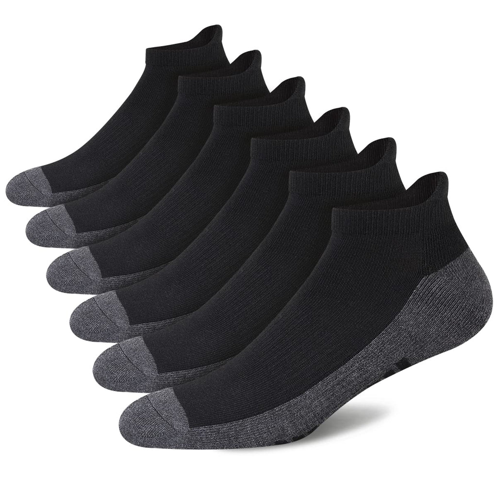 Eallco Mens Ankle Socks Low Cut Athletic Cushioned Running Tab Socks 6 Pack Black 6 (Fits Mens Shoe Size 6-12) - BeesActive Australia