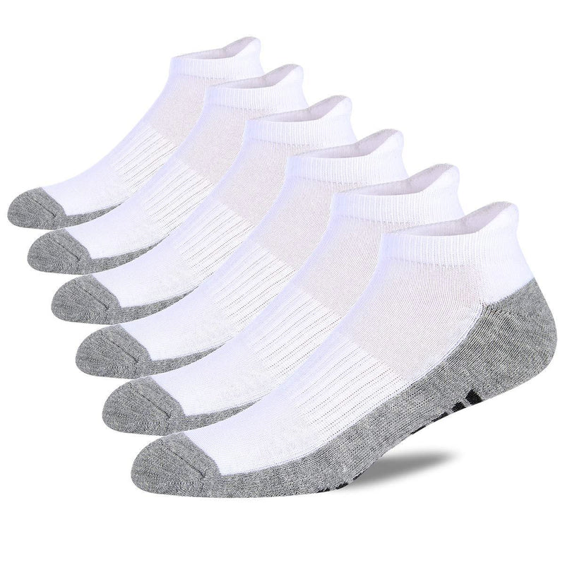 [AUSTRALIA] - Eallco Mens Ankle Socks Low Cut Athletic Cushioned Running Tab Socks 6 Pack White 6 (Fits Mens Shoe Size 6-12) 