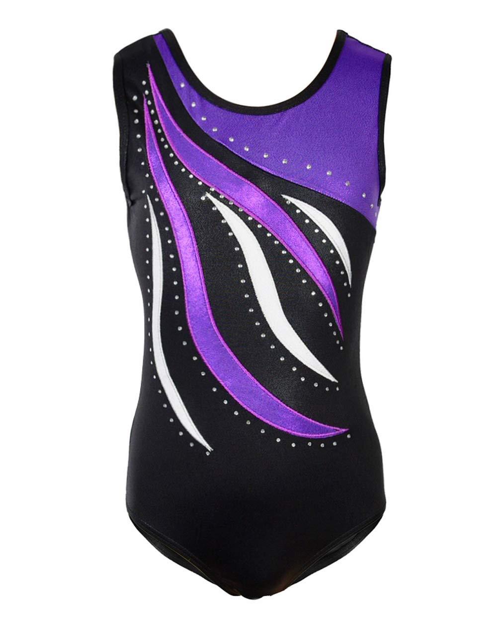 [AUSTRALIA] - Happy Cherry Girls Dance Leotard Sleeveless Gymnastic Shiny Stripes Athletic Bodysuit 4-16Y Purple Tag 8/7-8Y 