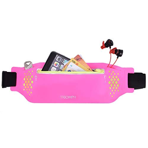 Triomph Running Belt Waist Pack Fitness Waist Bag for Hiking, Water Resistant Runners, Adjustable Belt for iPhone Xs Max, XR and Any Large Smartphone, 3 Pockets w/Reflective Zippers, Earphone Hole Rose - BeesActive Australia