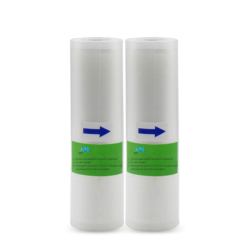[AUSTRALIA] - AMJ Vacuum Sealer Rolls(2), 8"x196"(2-Pack) Combo Commercial Grade Plastic Food Vac Storage & Seal sealer bag 8""x196""Rolls(2-Pack) 
