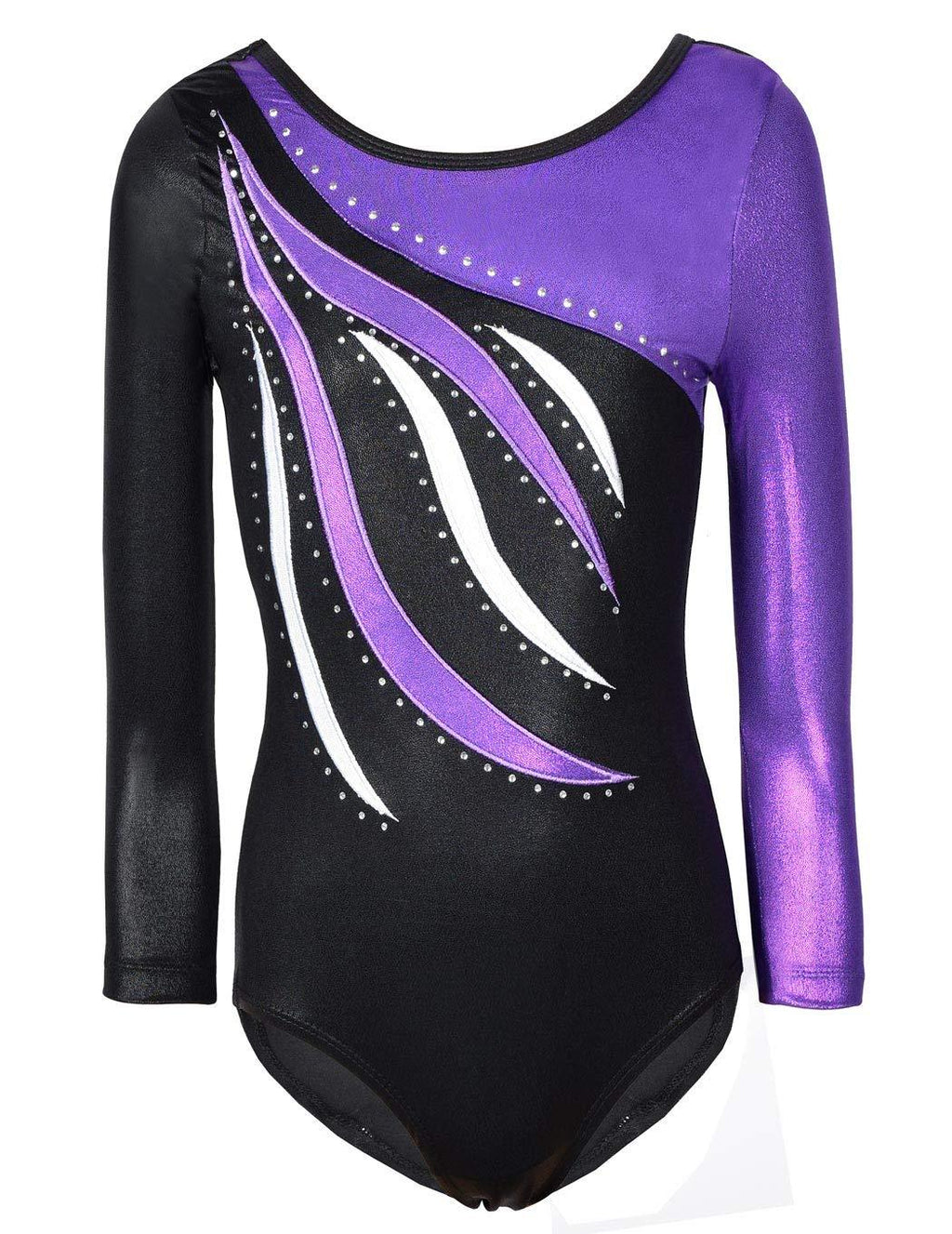 [AUSTRALIA] - Happy Cherry Girl Dance Leotard Long Sleeve Gymnastic Shiny Stripe Bodysuit 3-10Y, Purple, Tag 10/9-10Y 