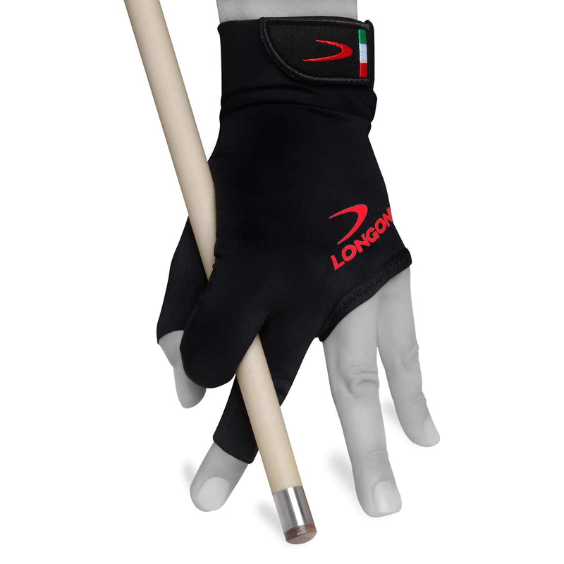 [AUSTRALIA] - Longoni Black Fire 2.0 Billiard Pool CUE Glove - for Left or Right Hand - Black Large For Left hand (Right-handed player) 