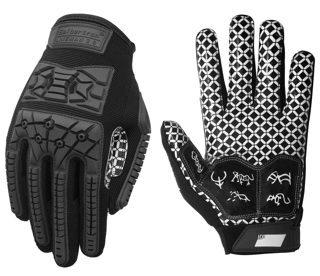 Seibertron Lineman 2.0 Padded Palm Football Receiver Gloves, Flexible TPR Impact Protection Back of Hand Glove Adult and Youth Sizes Black XL Adult - BeesActive Australia