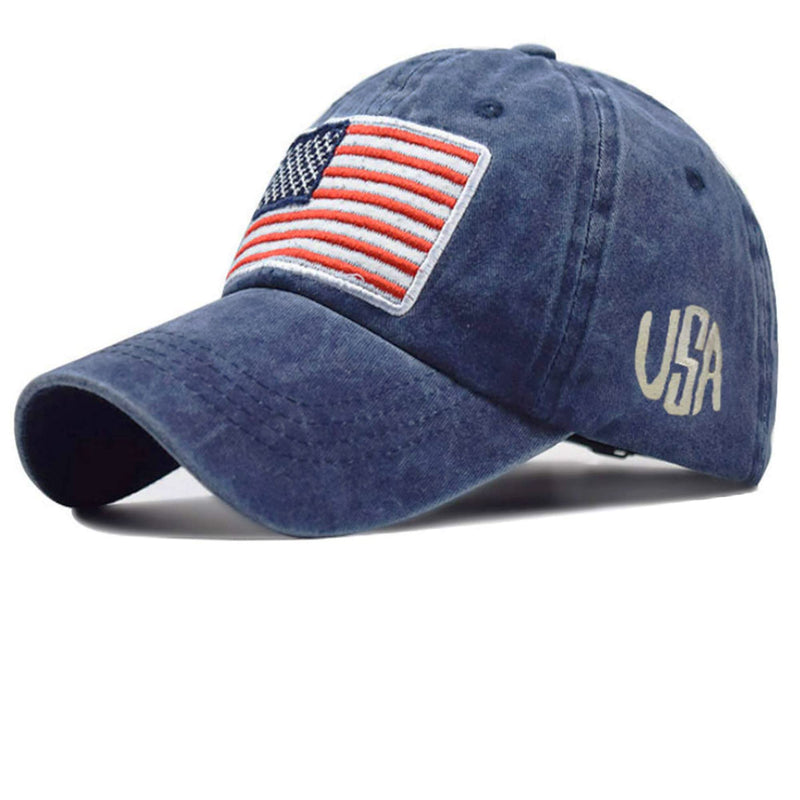 IZUS Washed Baseball-Hats American-Flag Distressed - 100% Distressed Cotton Dad Hat Embroiderred for Unisex Navy - BeesActive Australia