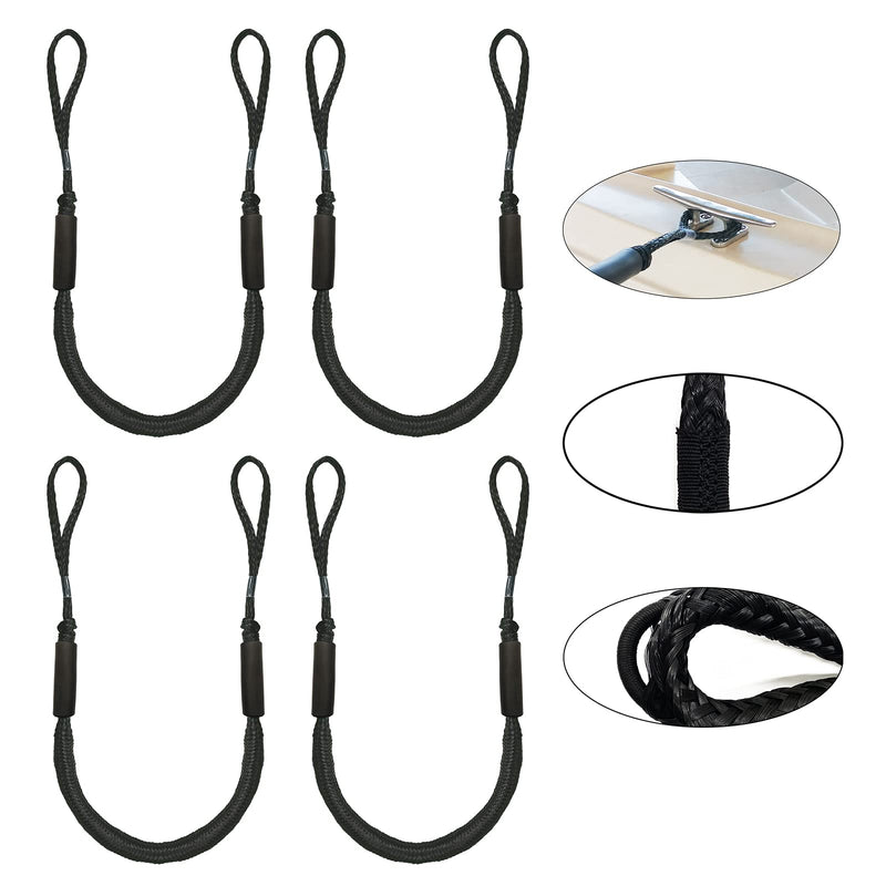 Pack of 4 Bungee Dock Lines for Boat Shock Absorb Dock Tie Mooring Rope Boat Accessories 4-5.5 ft black - BeesActive Australia