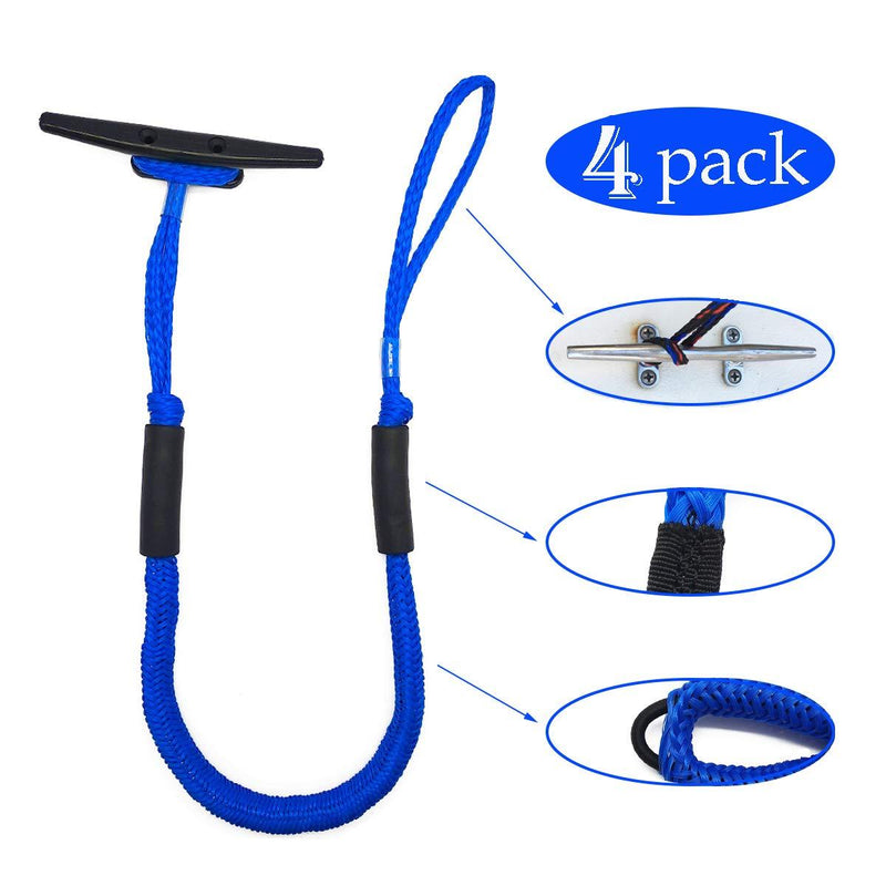 [AUSTRALIA] - Jranter Pack of 4 Bungee Dock Lines for Boat Shock Absorb Dock Tie Mooring Rope Boat Accessories 4-5.5 ft blue 