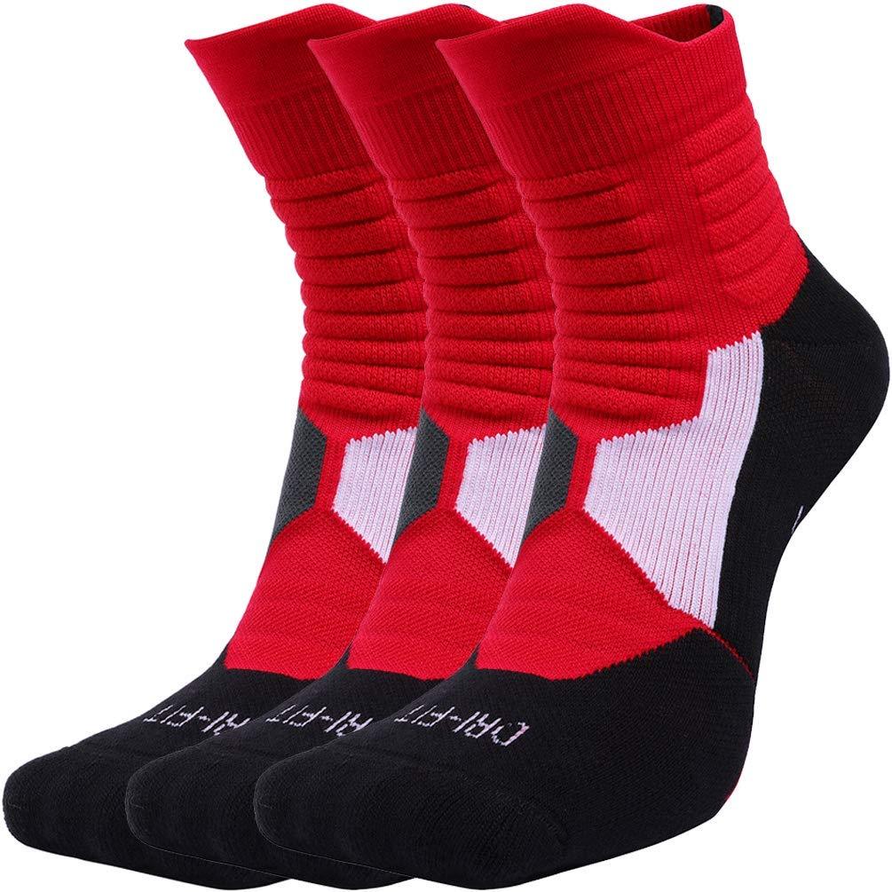 Pelisy Womens & Mens Athletic Socks Compression Crew Sock Men 3 Pack For Basketball & Running Red Fit to US Size 9 - 11.5 - BeesActive Australia