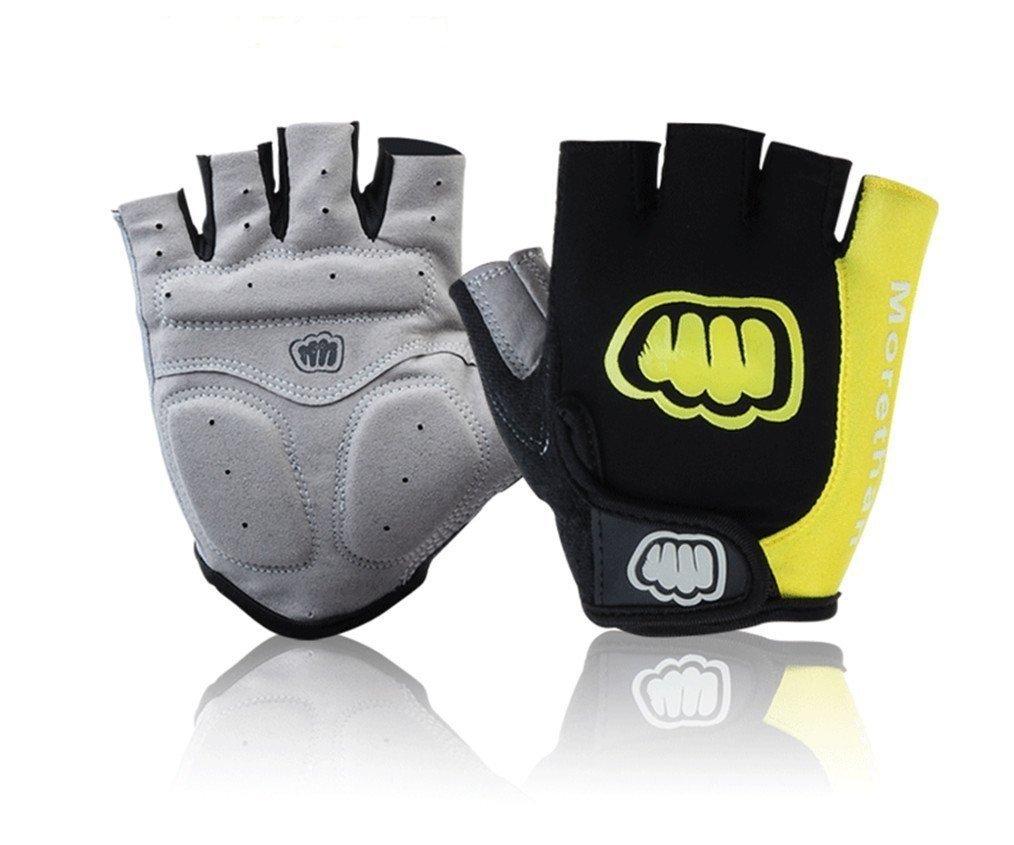 [AUSTRALIA] - WMOSS Gel Pad Gloves Fingerless Cycling Gloves Gym Gloves for Mens Womens Weightlifting Fitness Crossfit Workout Climbing Biking Fishing Hunting Driving, Half-Finger Yellow Medium 