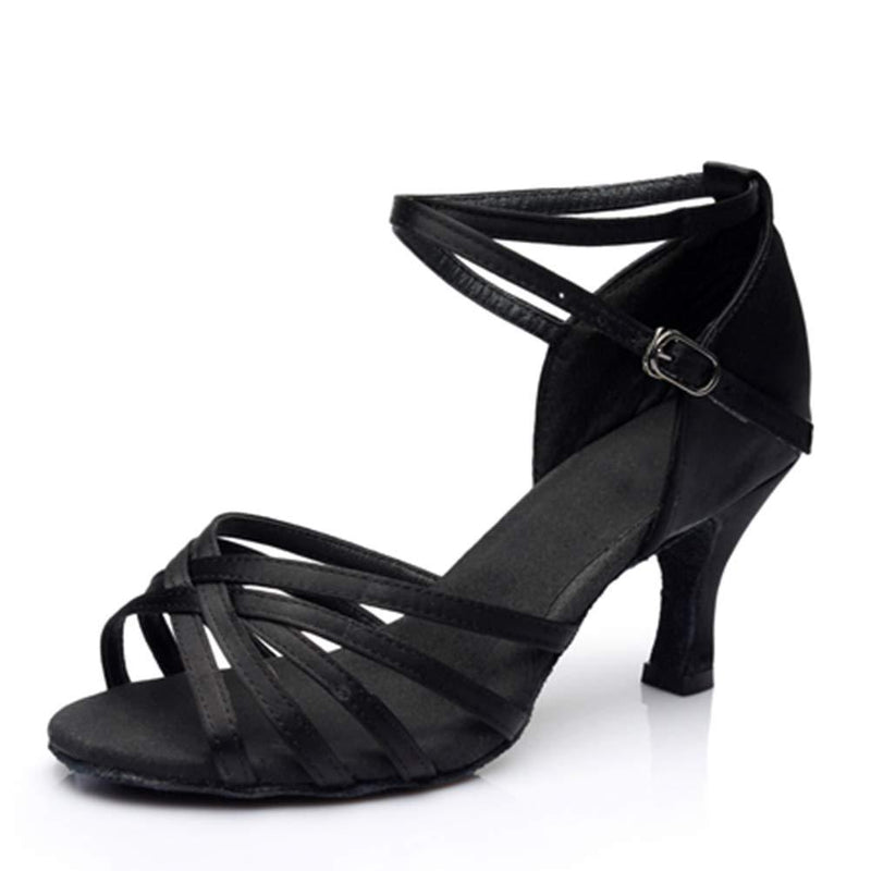 [AUSTRALIA] - Dress First Ballroom Dance Shoes Women Latin Salsa Bachata Shoes Suede Sole Wedding Performance Dance Shoes 2.76'' Heel 8 Black 