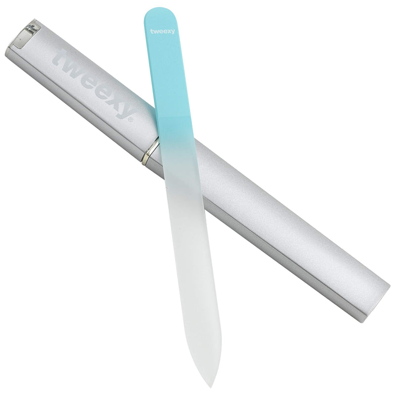 tweexy Genuine Czech Crystal Glass Nail File with Protective Case and Vinyl Sleeve, Manicure and Pedicure Tool, Nail Care Accessories (Turquoise) Turquoise - BeesActive Australia