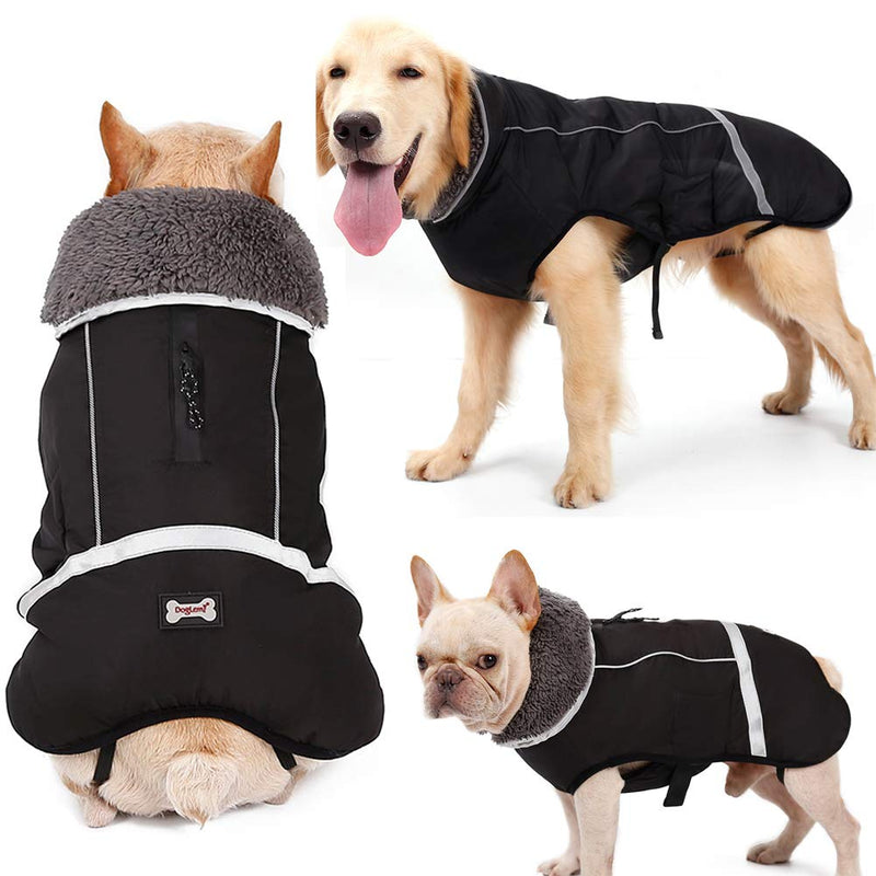 Warm Dog Coat Reflective Dog Winter Jacket，Waterproof Windproof Dog Turtleneck Clothes for Cold Weather, Thicken Fleece Lining Pet Outfit，Adjustable Pet Vest Apparel for Small Medium Large Dogs X-Large（Pack of 1） Black - BeesActive Australia