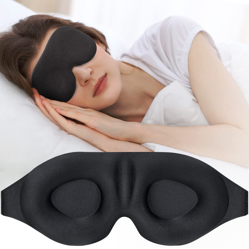 3D Sleep Mask, Sleeping Eye Mask for Women Men, Contoured Cup Night Blindfold, Luxury Light Blocking Eye Cover, Molded Eye Shade with Adjustable Strap for Travel, Nap, Meditation, Black - BeesActive Australia