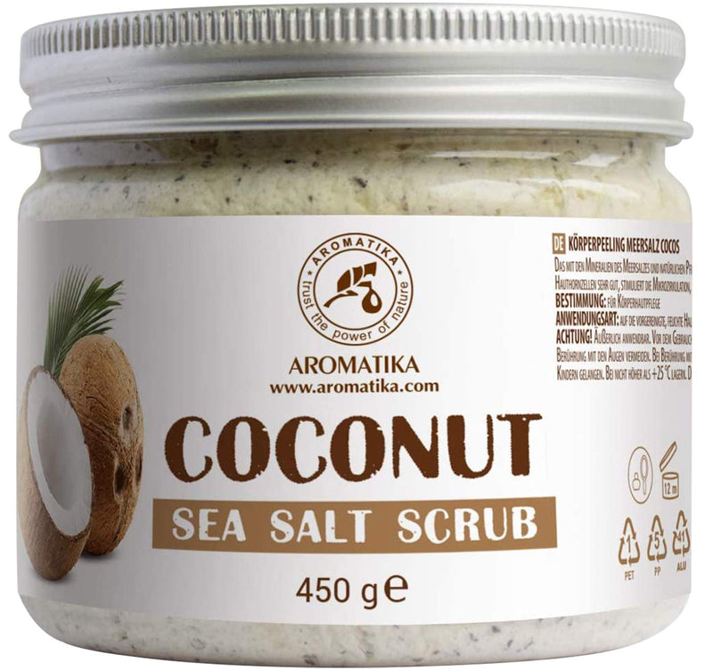 Body Scrub 16 oz - 450g - Coconut Sea Salt Scrub - Best Moisturize & Gentle Peeling - Best Skin Exfoliation for Face Hand Lip & Body - Body Care - Riched Sea Salt Minerals - Salt Scrub for All Skin Types - BeesActive Australia