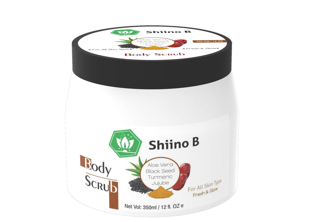 MOISTURE EXFOLIATING SHIINO B BODY SCRUB WITH ULTRA HYDRATING HERBAL EXTRACTS/ALOE VERA, BLACKSEED, TUMERIC, JUJUBE, GENTLY REMOVES DEAD SKIN/OTHER SKIN BLEMISHES, 12 OUNCE - BeesActive Australia
