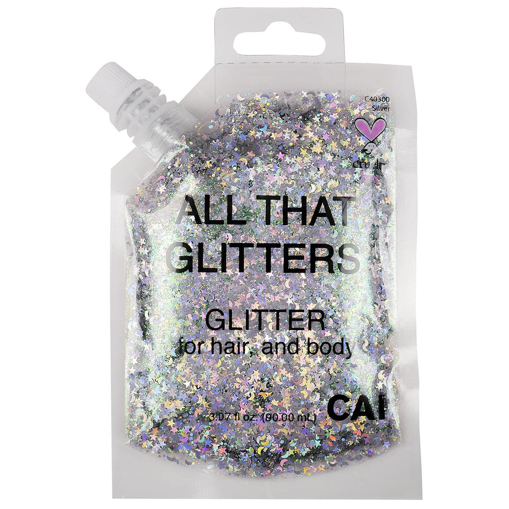 CAI BEAUTY NYC Silver Glitter | Easy to Apply, Easy to Remove Chunky Glitter for Body, Face and Hair | Bag Pouch | Holographic Cosmetic Grade Glamour - BeesActive Australia
