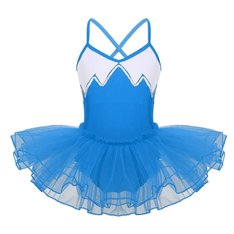 [AUSTRALIA] - ACSUSS Kids Girls Sequins Camisole Ballet Tutu Dress Gymnastics Leotard Bodysuit Dancewear Athletic Dance Dress Light Blue 5 / 6 