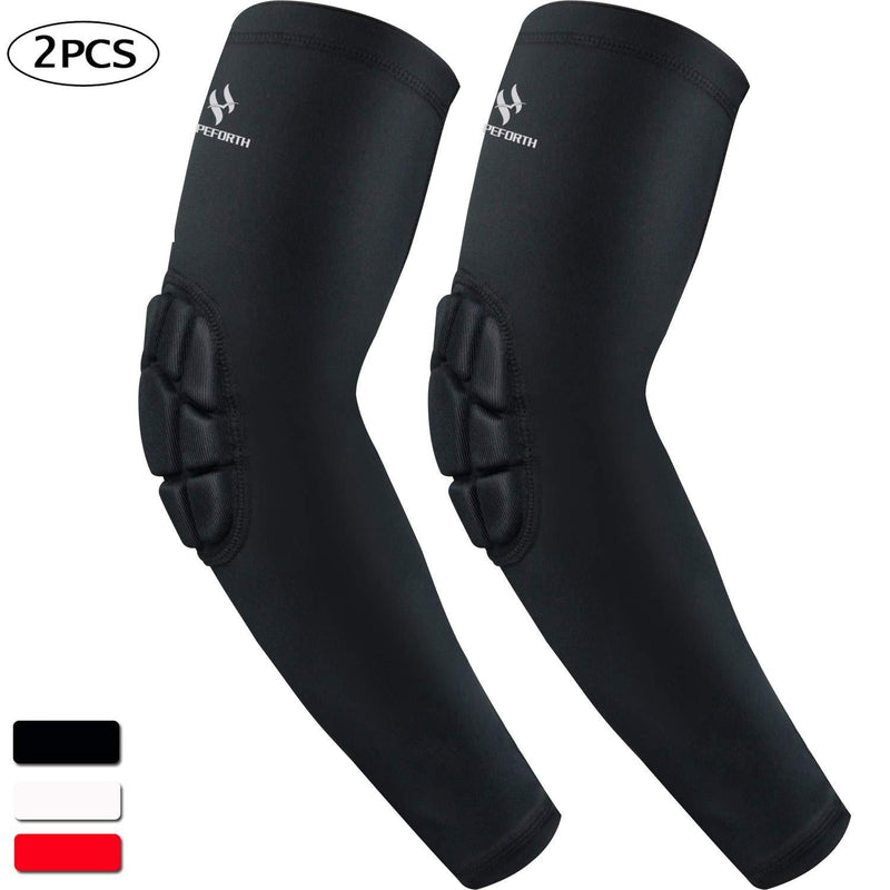 HOPEFORTH 2PCS Elbow Padded Sleeve Compression Arm Guard Sports Shooter Sleeve Protective Gear Pads Support for Football Basketball Volleyball Baseball Softball Tennis Cycling Outdoor Youth Man Women Black Elbow Pad Medium - BeesActive Australia
