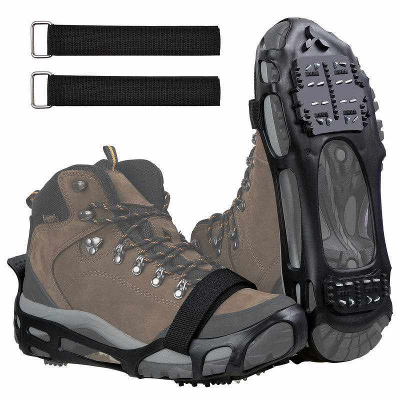 Shaddock Fishing Ice Cleats for Shoes Boots, Ice Snow Traction Cleats for Walking on Ice Snow Anti Slip Crampons Walk Cleats Overshoe Stretch Footwear for Men Women Climbing Hiking 24 Steel Crampons Large(7.5-10men/9-11women) - BeesActive Australia