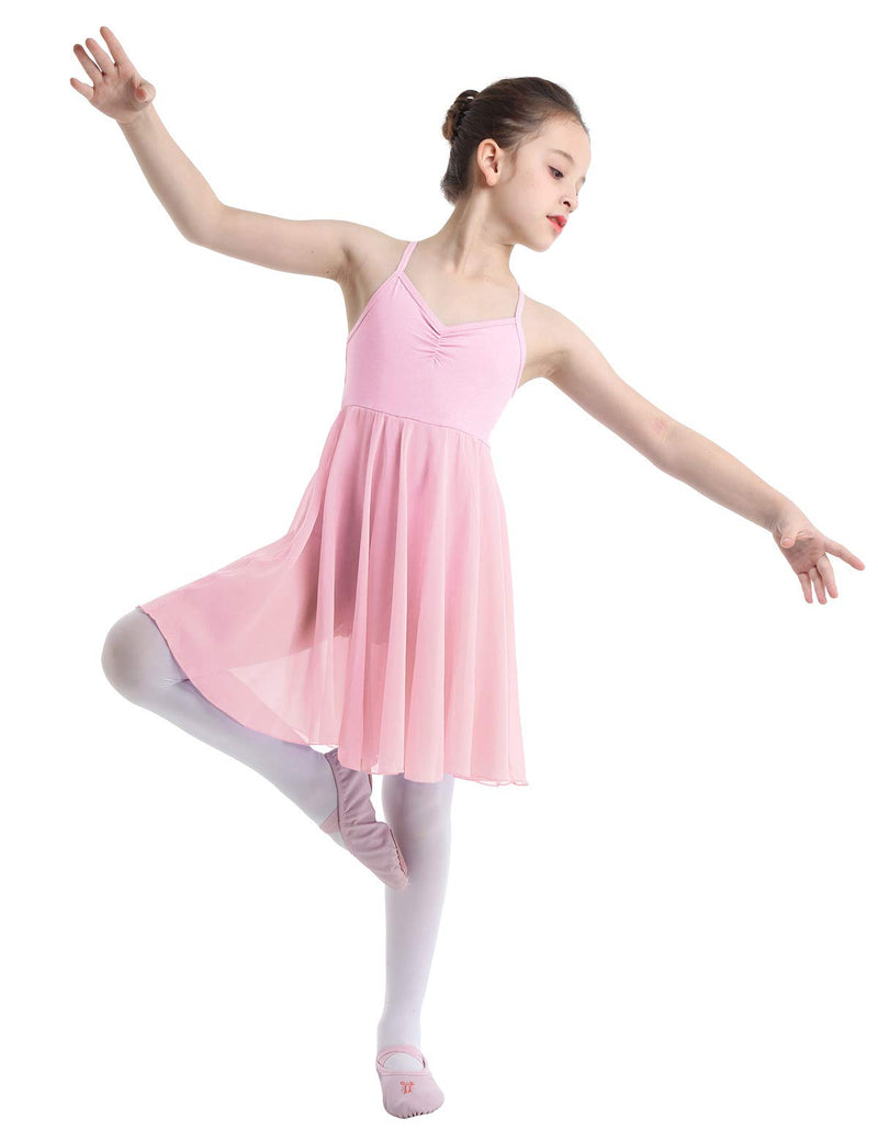 ranrann Kids Girls Camisole Dance Leotard Chiffon Gymnastic Ballet Dance Leotard Dress Ballerina Dancewear Tutu Skirt Pink 5-6 - BeesActive Australia