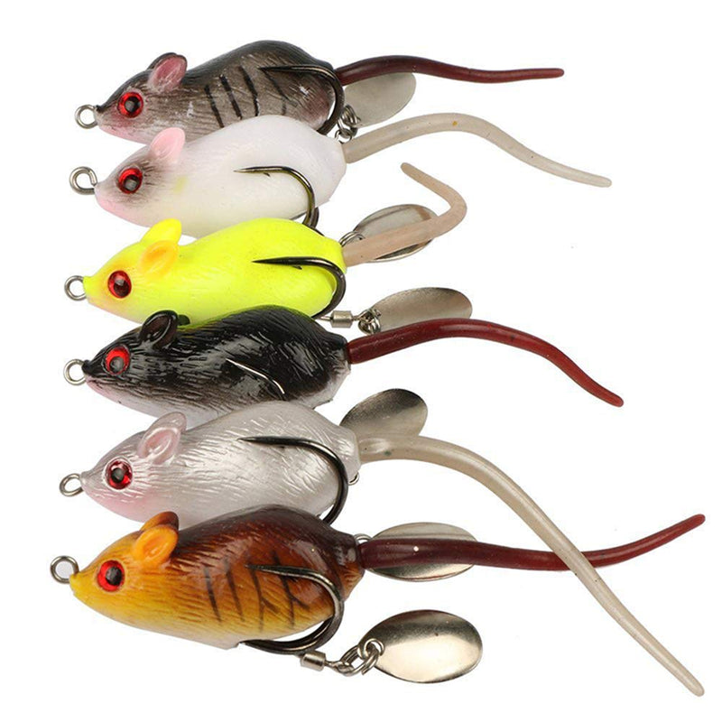 [AUSTRALIA] - 6pcs Mouse Artificial Topwater Lures Baits, 3D Mice Fishing Lure Kit for Bass Snakehead, Freshwater Soft Bait 