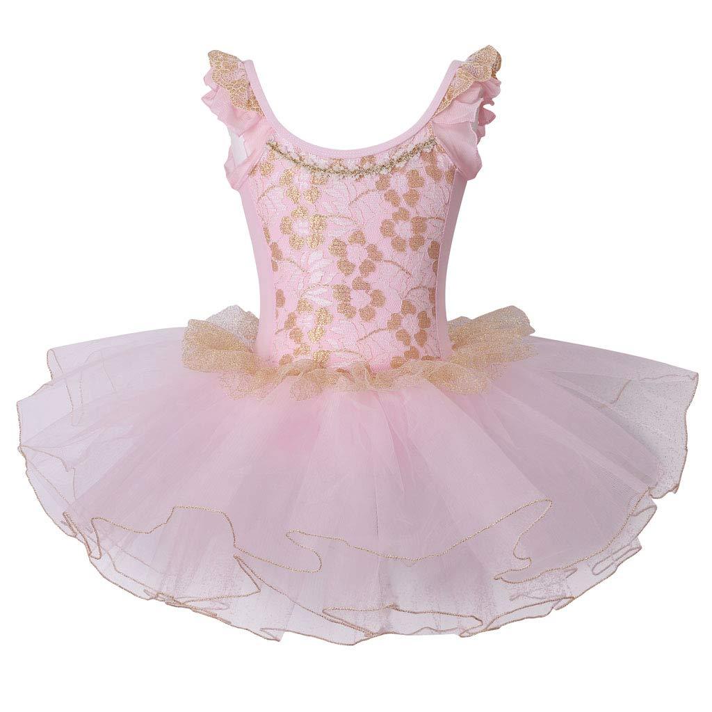 [AUSTRALIA] - Meeyou Little Girls' Flower Ovelay Ballet Tutu Dress 4T Gold Pink Style 2 