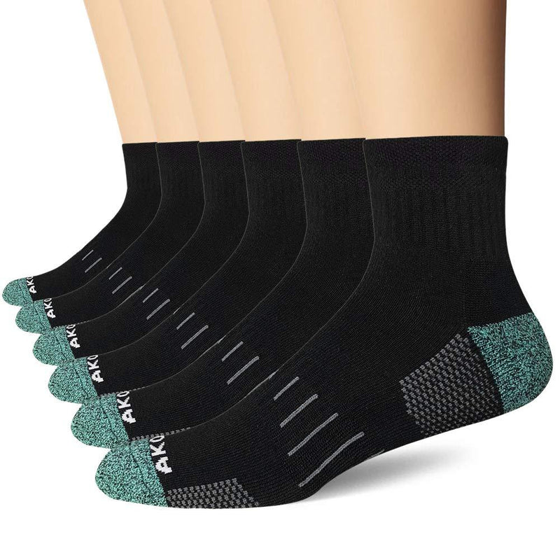 [AUSTRALIA] - AKOENY Men's Performance Athletic Cushion Quarter Socks (6 Pack) Shoe Size: 6-12 Black 