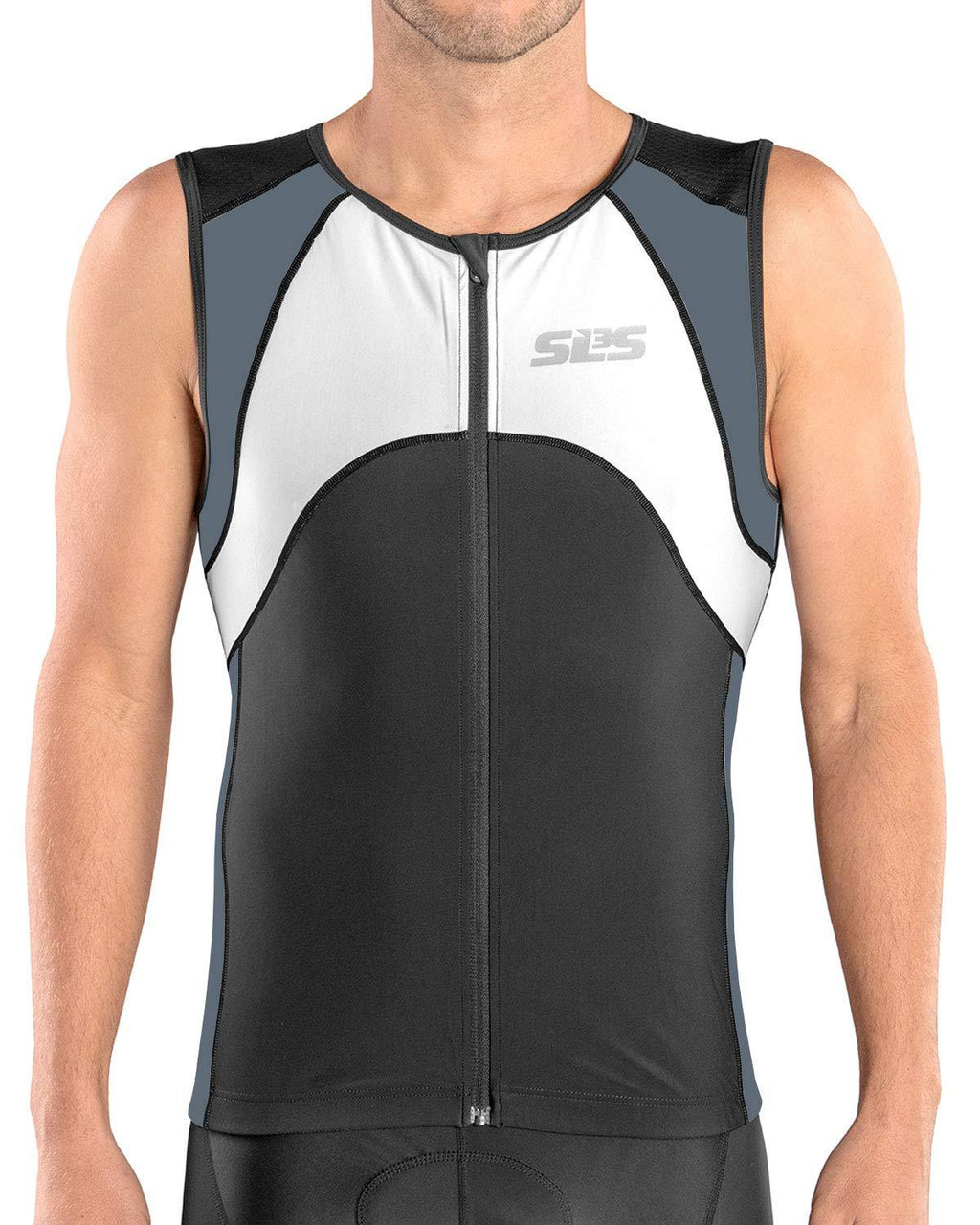 [AUSTRALIA] - SLS3 Mens Triathlon Top - Triathlon Shirt Mens - Tri Jerseys - Tri Top Men - Men's Tri Top - Sleeveless Bike Jersey Black/Thunder Gray Large 