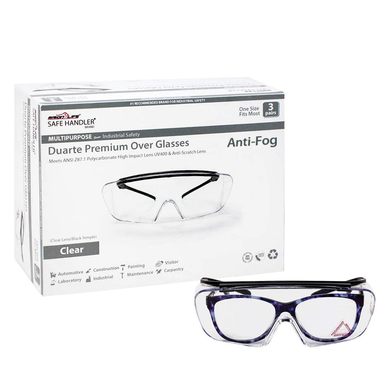 SAFE HANDLER Duarte Premium Over Glasses 3 PAIRS | ANSI Z87.1, Impact Resistant Polycarbonate Lens, UV400, Anti-Fog & Anti-Scratch, Box of 3 - BeesActive Australia