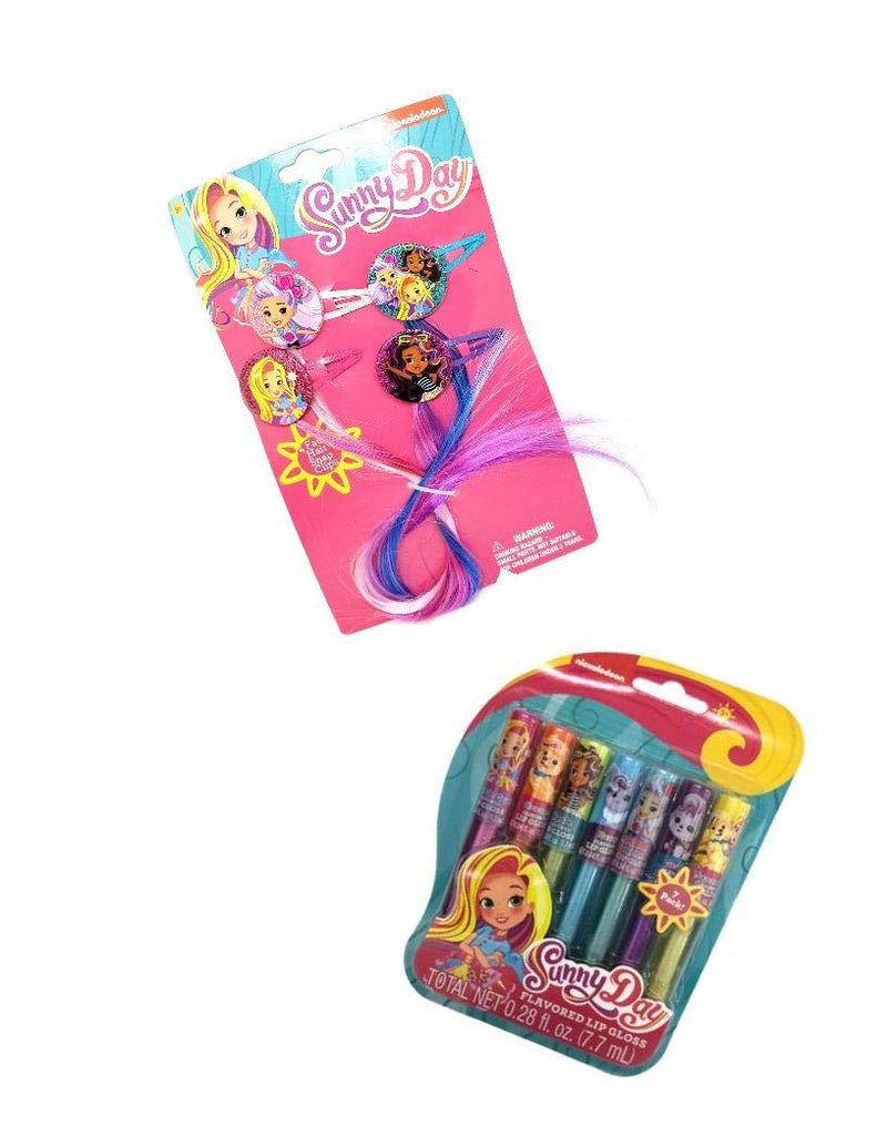 Nickelodeon Sunny Day 7 Flavored Lip Gloss with Faux Hair Snap Clips Set - BeesActive Australia