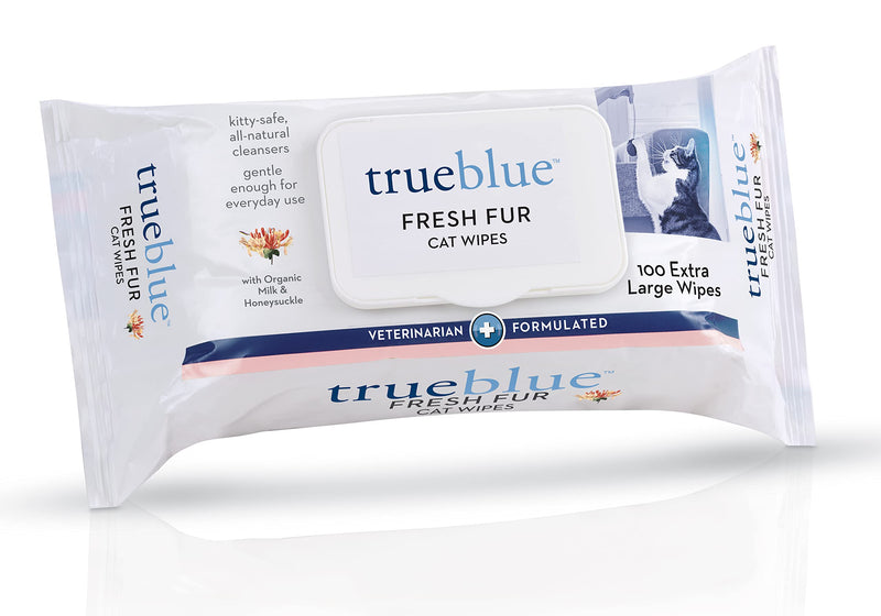 TrueBlue Paws, Coats, and Body Wipes for Dogs, Cats, Kittens, & Puppies - Extra Large – 8”x7” – 100 Count Milk & Honeysuckle Fresh Fur Cat Cleaning Wipes - BeesActive Australia