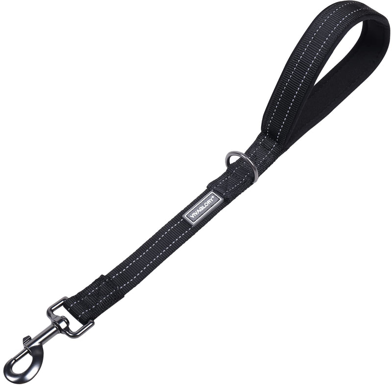 VIVAGLORY Short Dog Leash Double Webbing Nylon Reflective Pet Leashes for Training, Padded Handle Dog Lead for Large Dogs 18 inch Black - BeesActive Australia