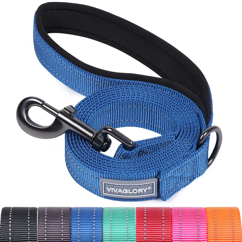 VIVAGLORY Dog Leash with Padded Handle, Heavy Duty Reflective Nylon Training Leash Walking Lead for Small to Large Dogs 6 ft. x 1 in. (25~120 lbs.) Blue - BeesActive Australia